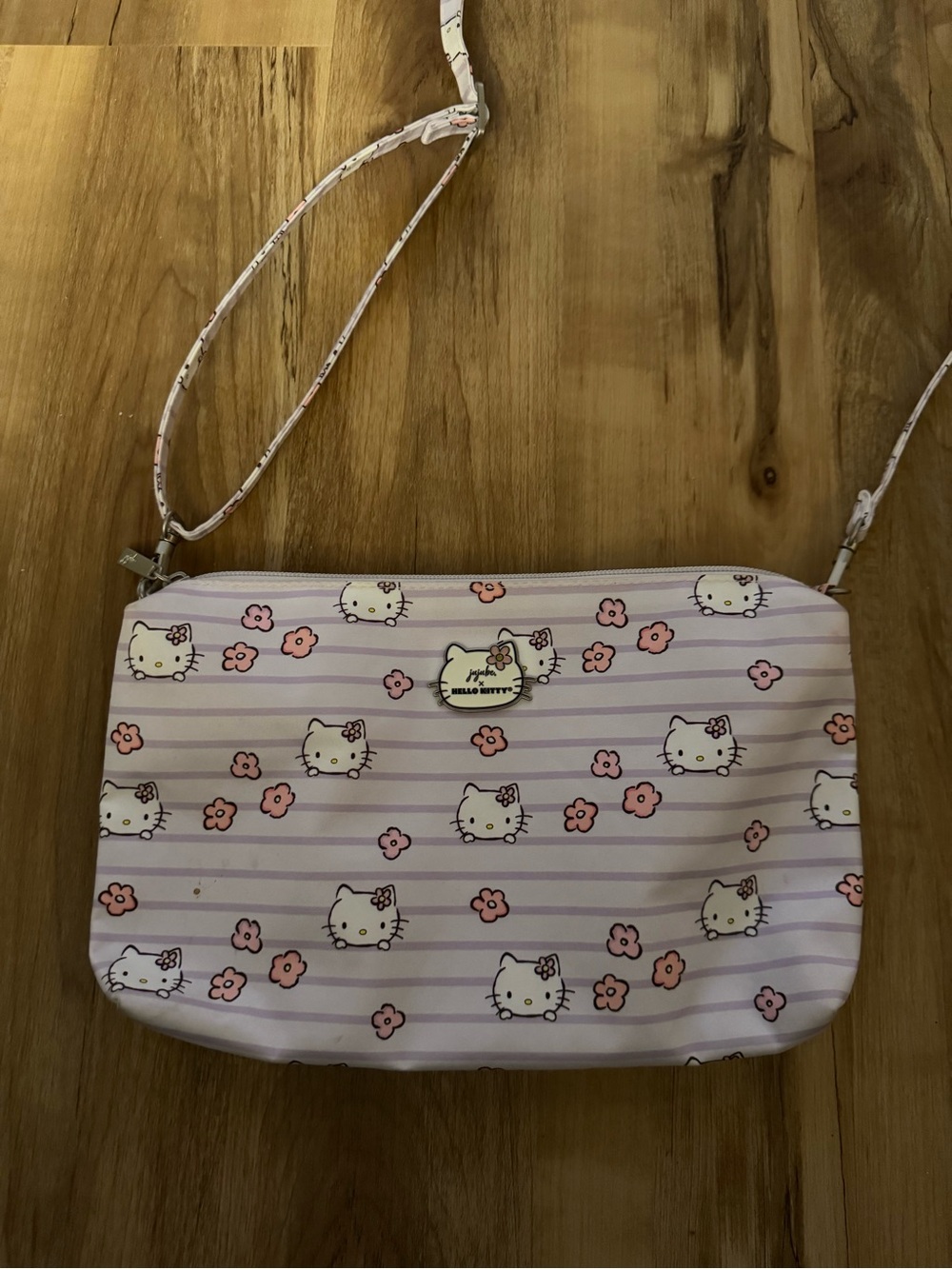 Hello Kitty Lilac Stripe Crossbody Bag with Pink Floral Print